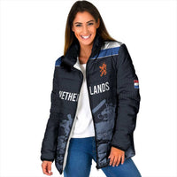 Custom World Football 2026 Netherlands Padded Jacket Holland Navy Dutch Lion - Wonder Print Shop