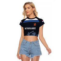 Custom World Football 2026 Netherlands Raglan Cropped T Shirt Holland Navy Dutch Lion - Wonder Print Shop