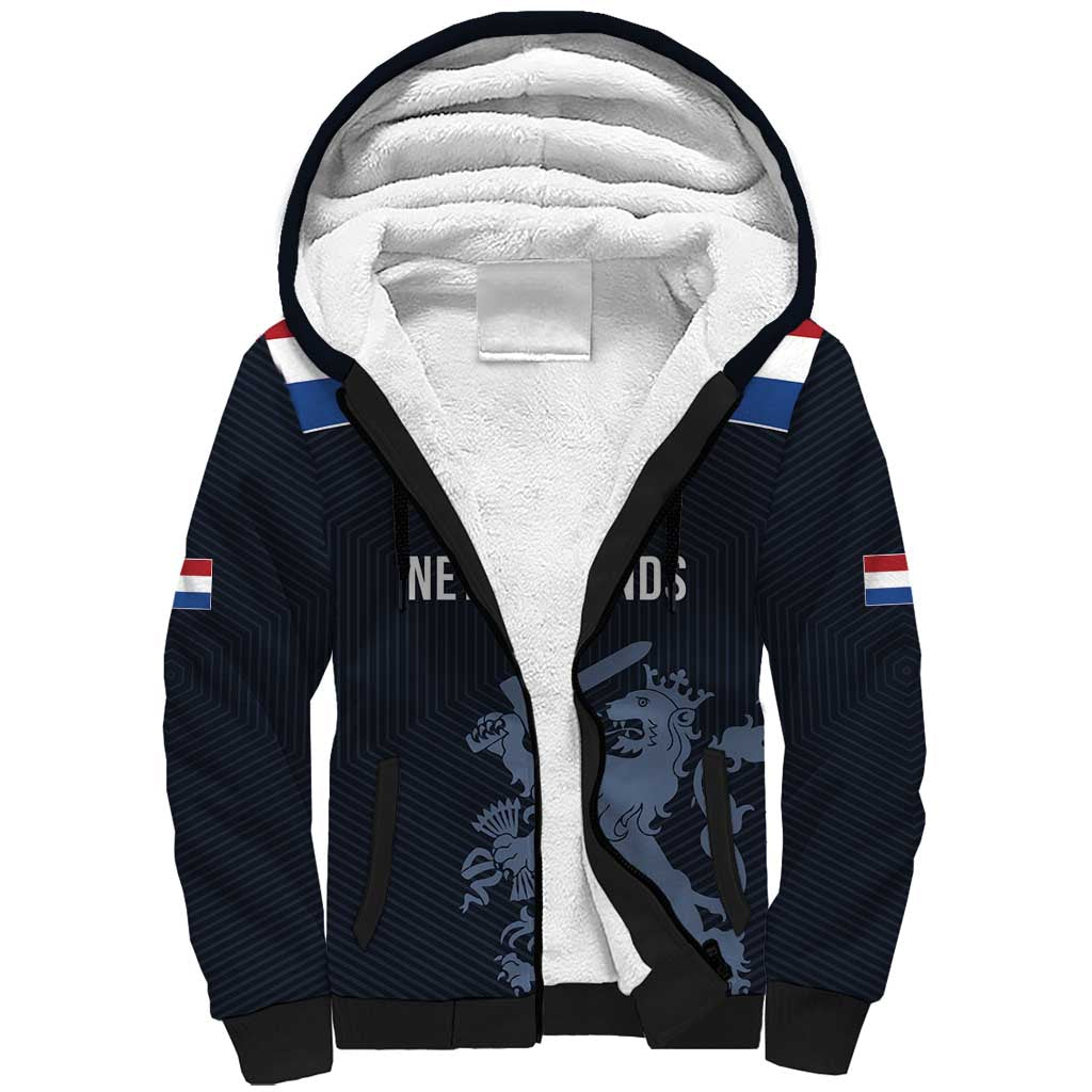 Custom World Football 2026 Netherlands Sherpa Hoodie Holland Navy Dutch Lion - Wonder Print Shop