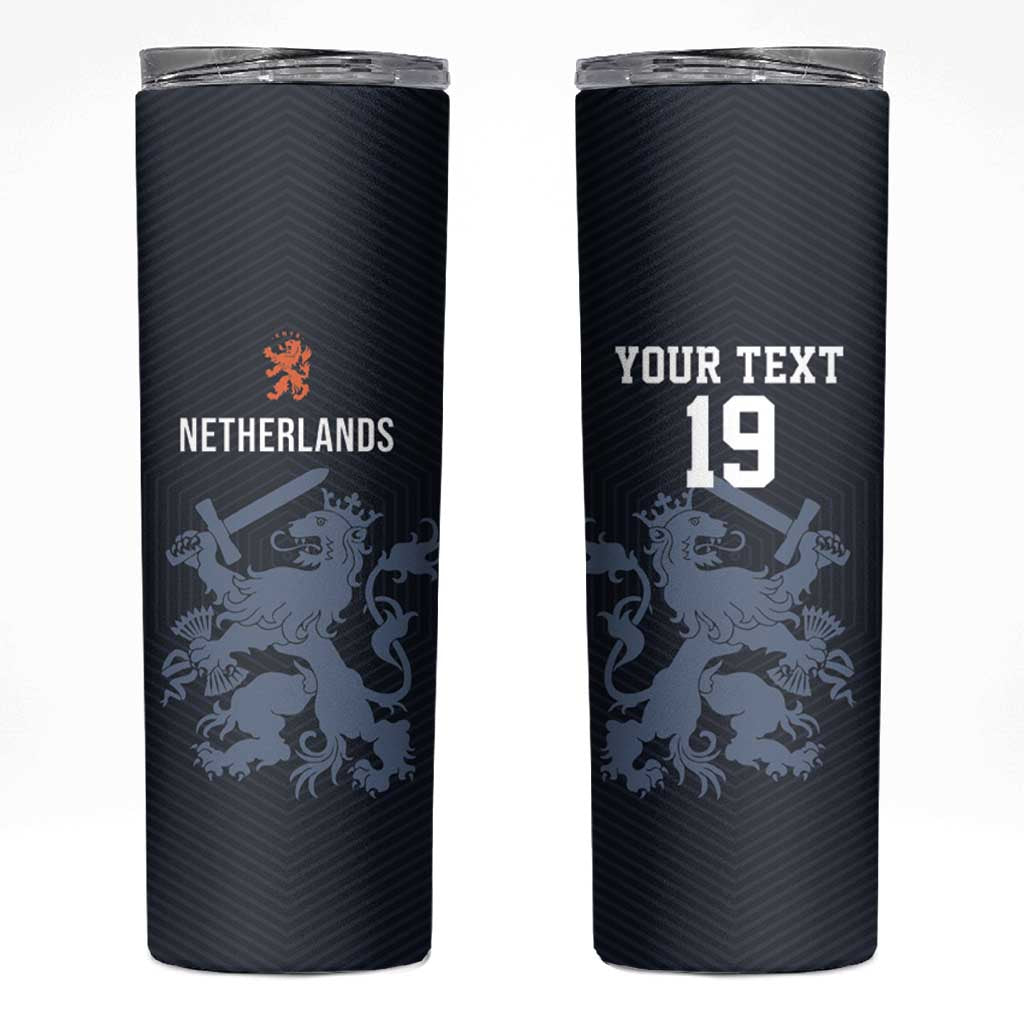 Custom World Football 2026 Netherlands Skinny Tumbler Holland Navy Dutch Lion - Wonder Print Shop