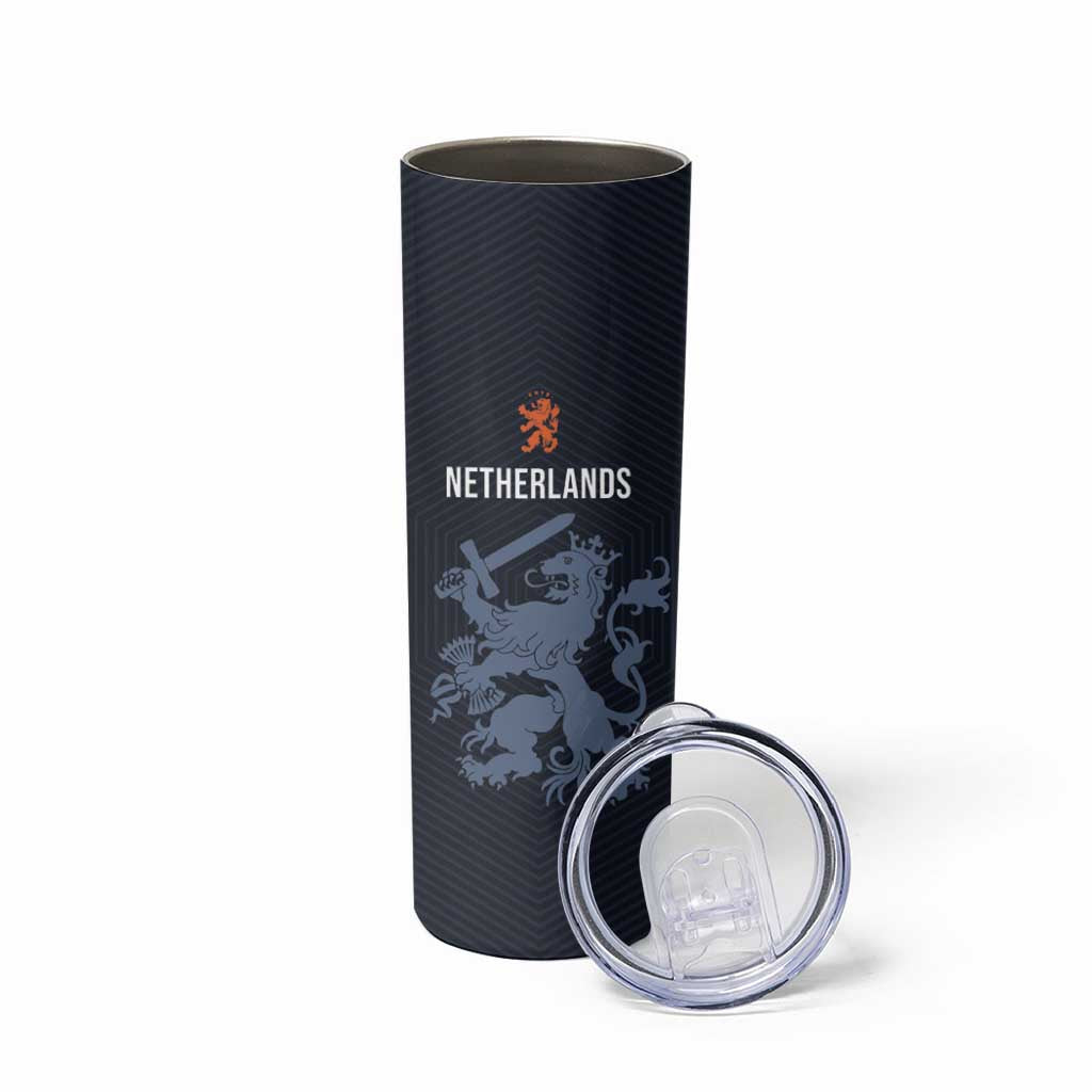 Custom World Football 2026 Netherlands Skinny Tumbler Holland Navy Dutch Lion - Wonder Print Shop