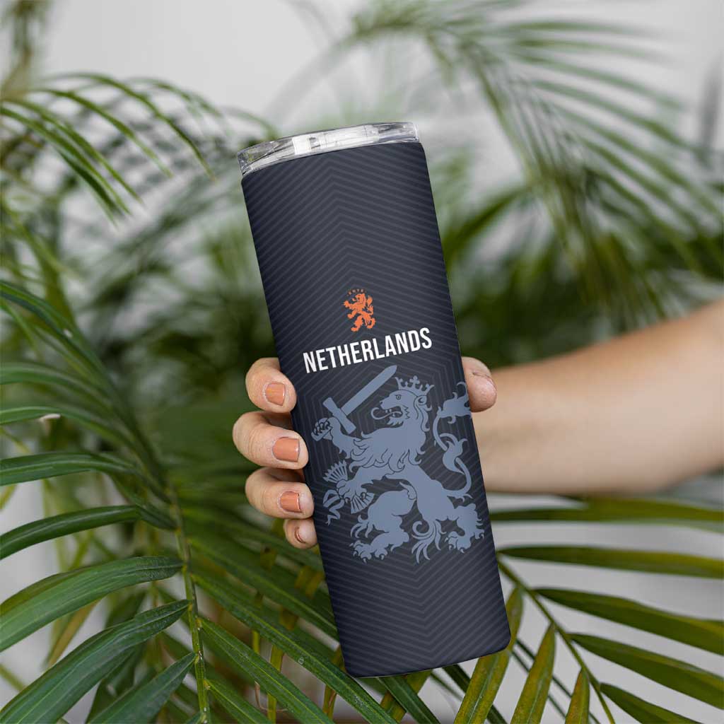 Custom World Football 2026 Netherlands Skinny Tumbler Holland Navy Dutch Lion - Wonder Print Shop