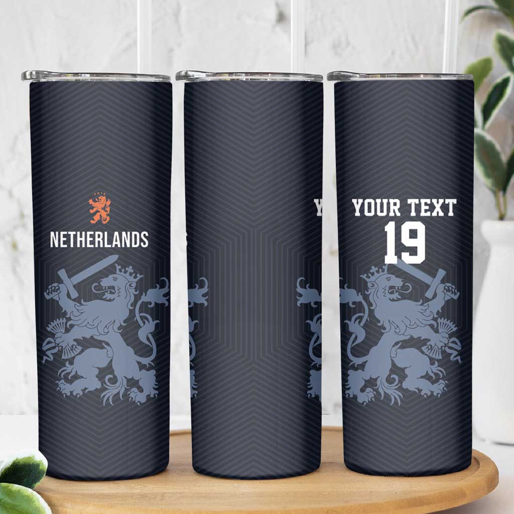 Custom World Football 2026 Netherlands Skinny Tumbler Holland Navy Dutch Lion - Wonder Print Shop