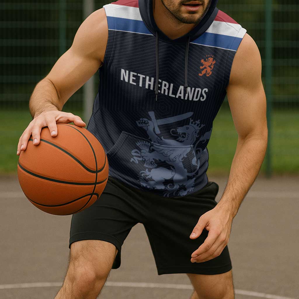 Custom World Football 2026 Netherlands Sleeveless Hoodie Holland Navy Dutch Lion - Wonder Print Shop