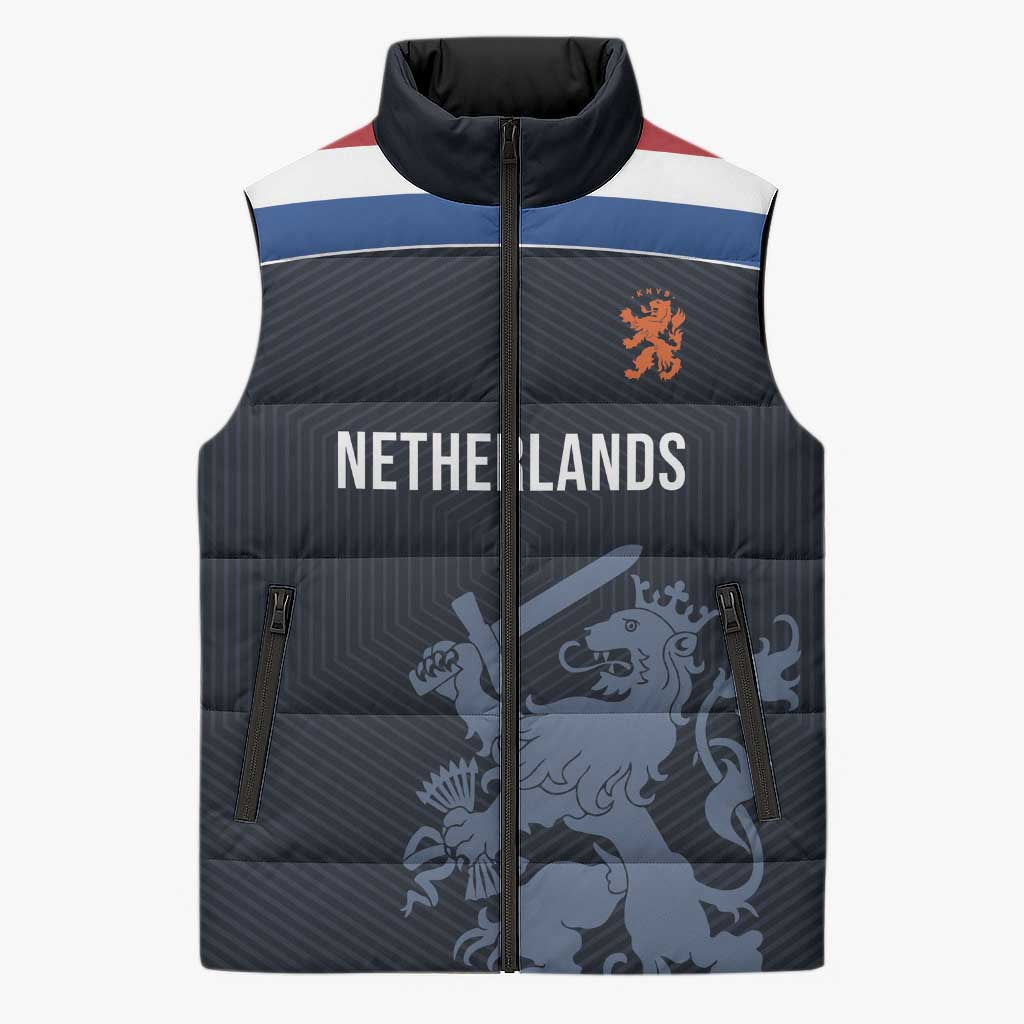Custom World Football 2026 Netherlands Sleeveless Puffer Jacket Holland Navy Dutch Lion - Wonder Print Shop