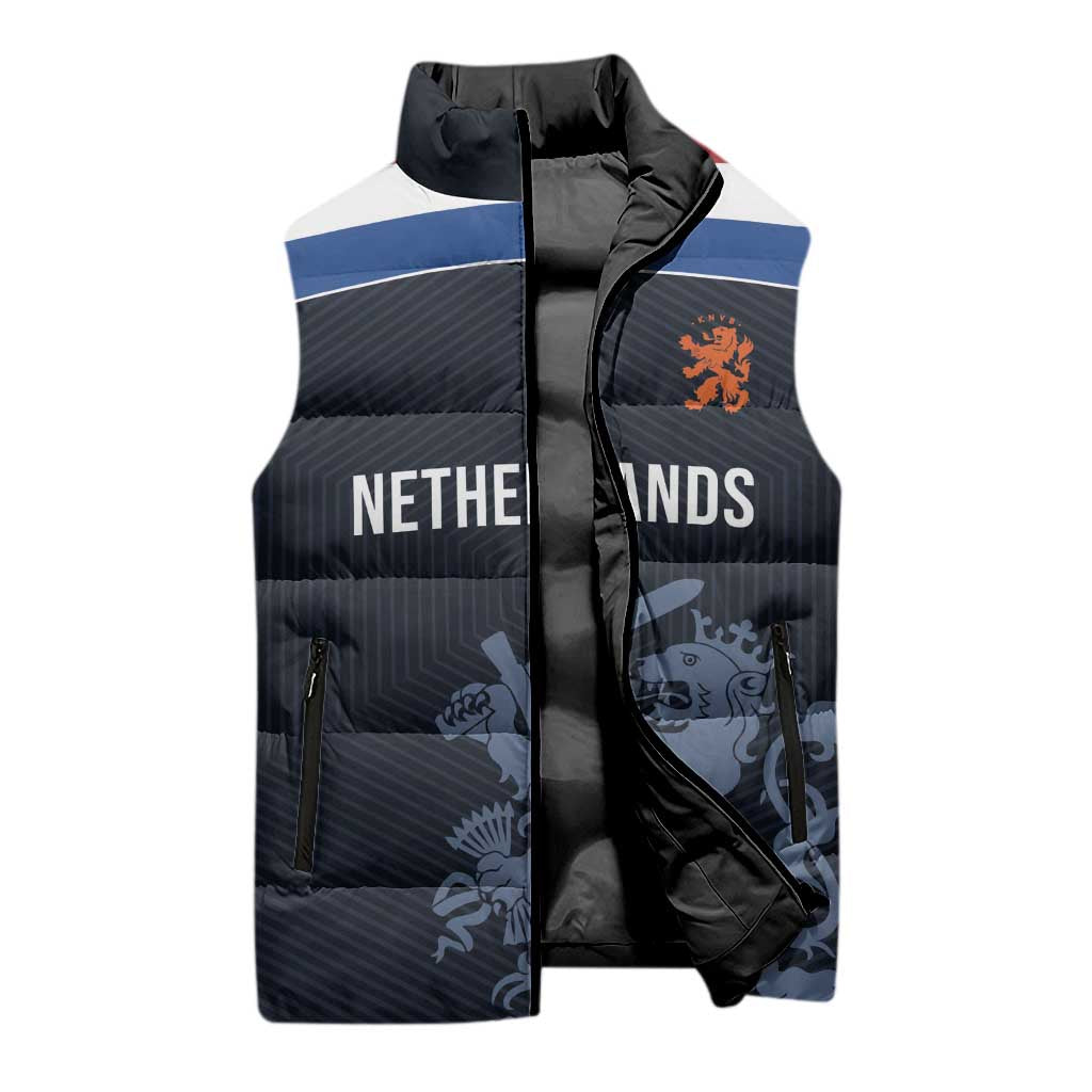 Custom World Football 2026 Netherlands Sleeveless Puffer Jacket Holland Navy Dutch Lion - Wonder Print Shop