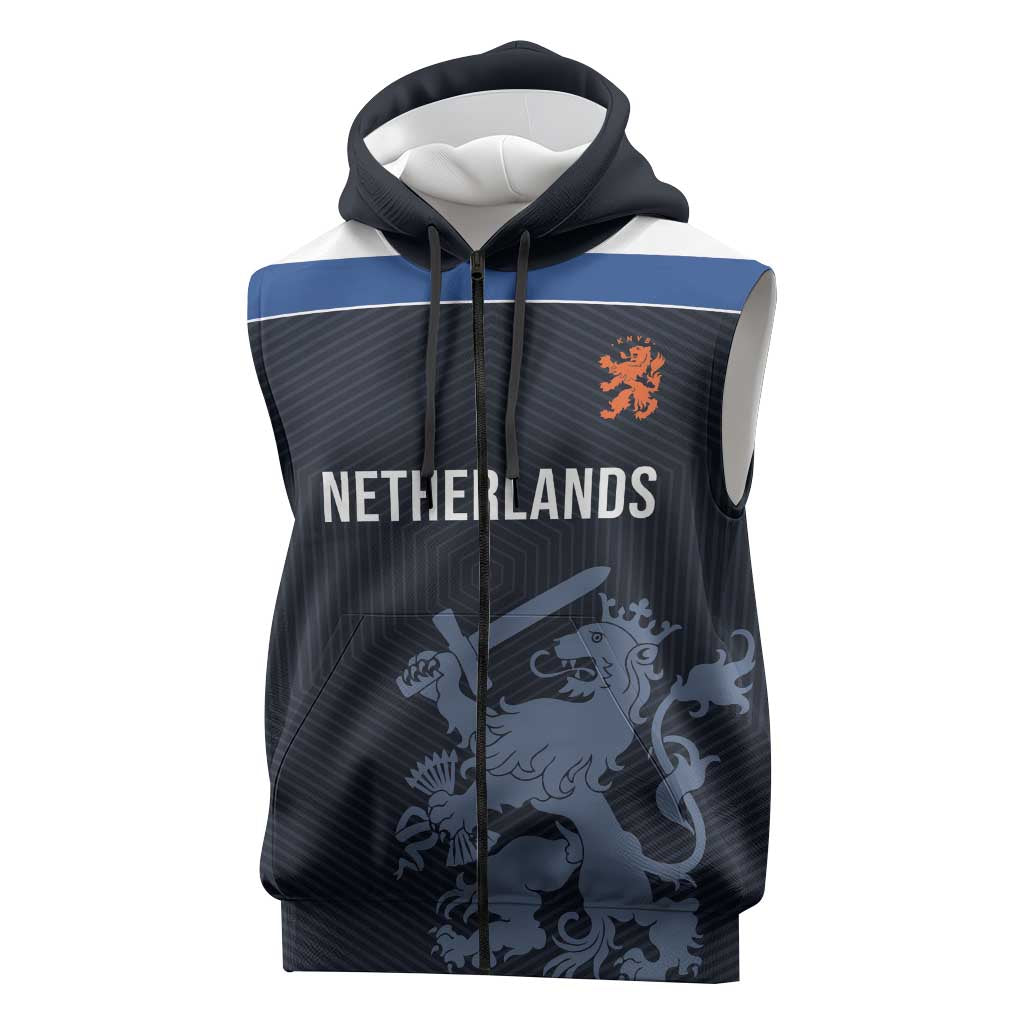 Custom World Football 2026 Netherlands Sleeveless Zip Hoodie Holland Navy Dutch Lion - Wonder Print Shop