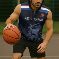 Custom World Football 2026 Netherlands Sleeveless Zip Hoodie Holland Navy Dutch Lion - Wonder Print Shop