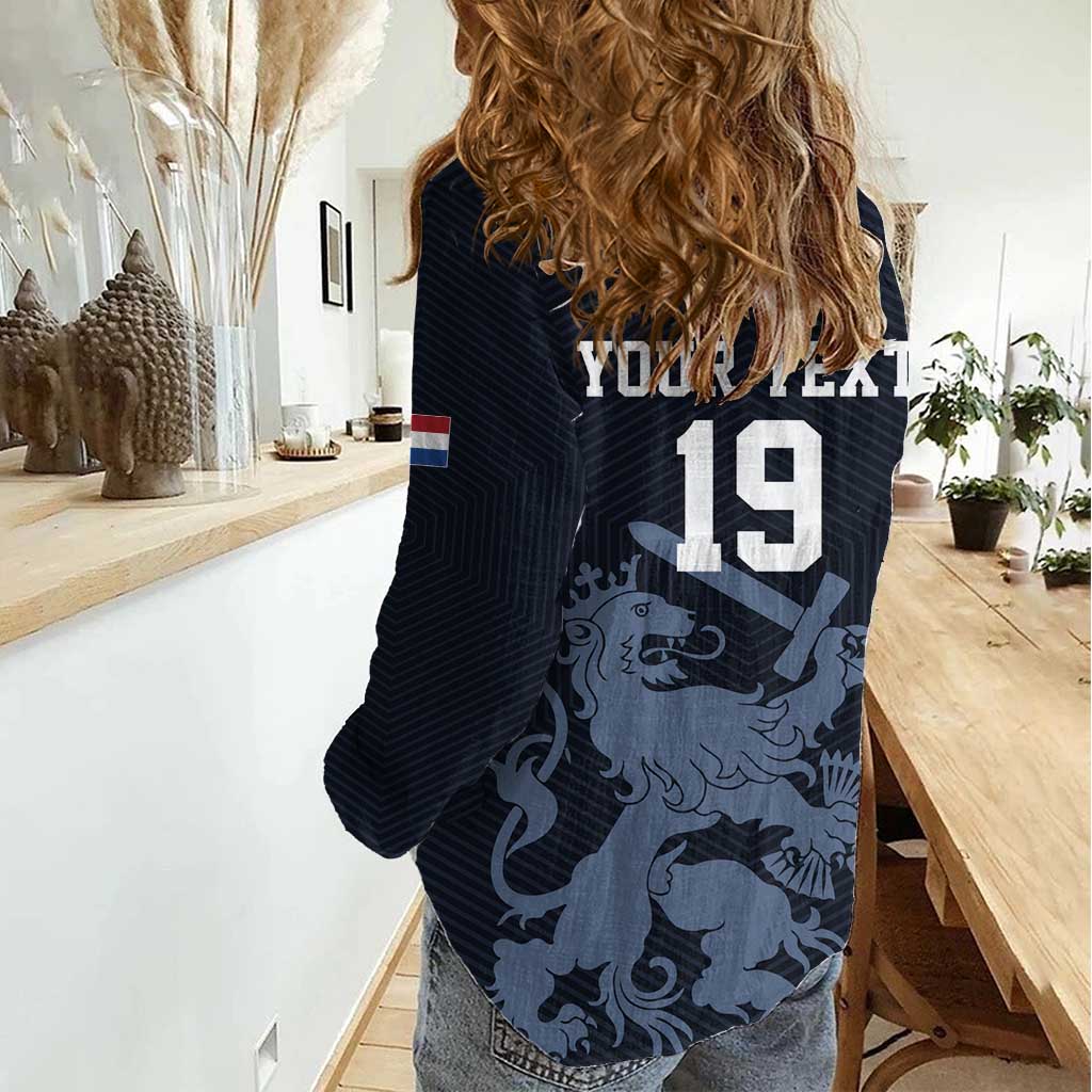 Custom World Football 2026 Netherlands Women Casual Shirt Holland Navy Dutch Lion - Wonder Print Shop
