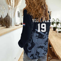 Custom World Football 2026 Netherlands Women Casual Shirt Holland Navy Dutch Lion - Wonder Print Shop