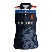 Custom World Football 2026 Netherlands Women Sleeveless Polo Shirt Holland Navy Dutch Lion - Wonder Print Shop