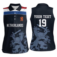 Custom World Football 2026 Netherlands Women Sleeveless Polo Shirt Holland Navy Dutch Lion - Wonder Print Shop