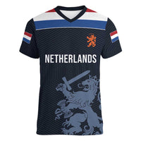 Custom World Football 2026 Netherlands Women V-Neck T-Shirt Holland Navy Dutch Lion - Wonder Print Shop
