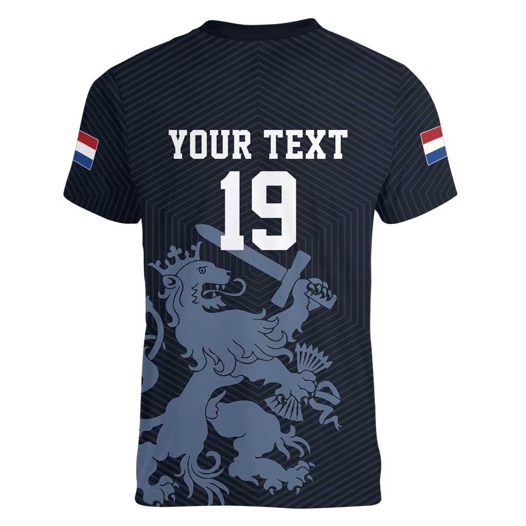 Custom World Football 2026 Netherlands Women V-Neck T-Shirt Holland Navy Dutch Lion - Wonder Print Shop