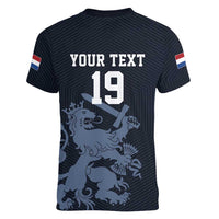Custom World Football 2026 Netherlands Women V-Neck T-Shirt Holland Navy Dutch Lion - Wonder Print Shop
