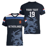 Custom World Football 2026 Netherlands Women V-Neck T-Shirt Holland Navy Dutch Lion - Wonder Print Shop
