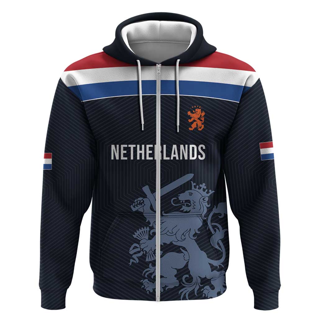 Custom World Football 2026 Netherlands Zip Hoodie Holland Navy Dutch Lion - Wonder Print Shop