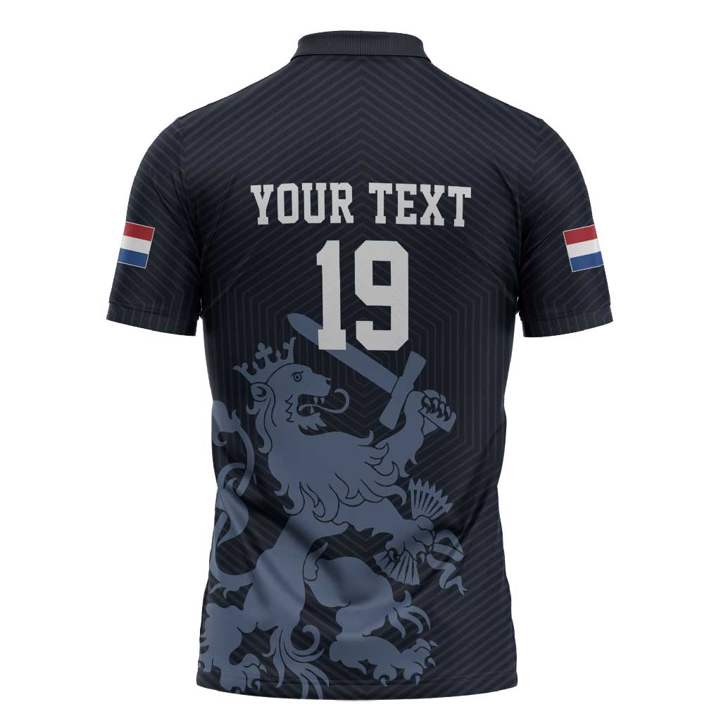 Custom World Football 2026 Netherlands Zipper Polo Shirt Holland Navy Dutch Lion - Wonder Print Shop