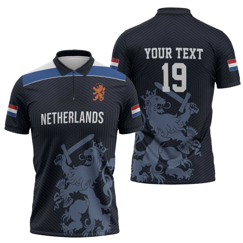 Custom World Football 2026 Netherlands Zipper Polo Shirt Holland Navy Dutch Lion - Wonder Print Shop