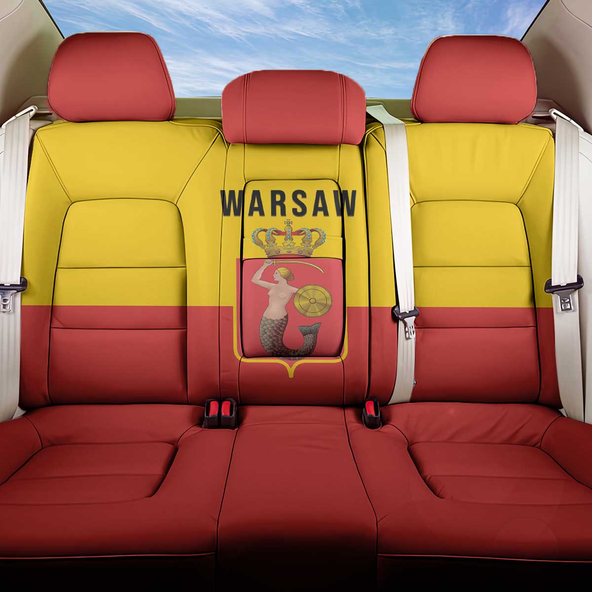 Warsaw Capital of Poland Back Car Seat Cover Royal Syrenka Heraldic Design