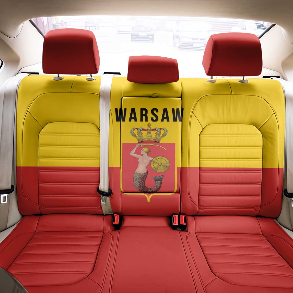 Warsaw Capital of Poland Back Car Seat Cover Royal Syrenka Heraldic Design
