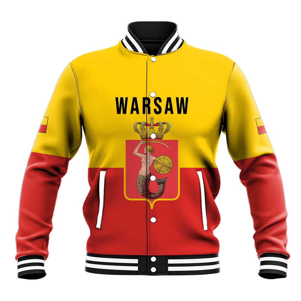 Personalized Warsaw Capital of Poland Baseball Jacket Royal Syrenka Heraldic Design