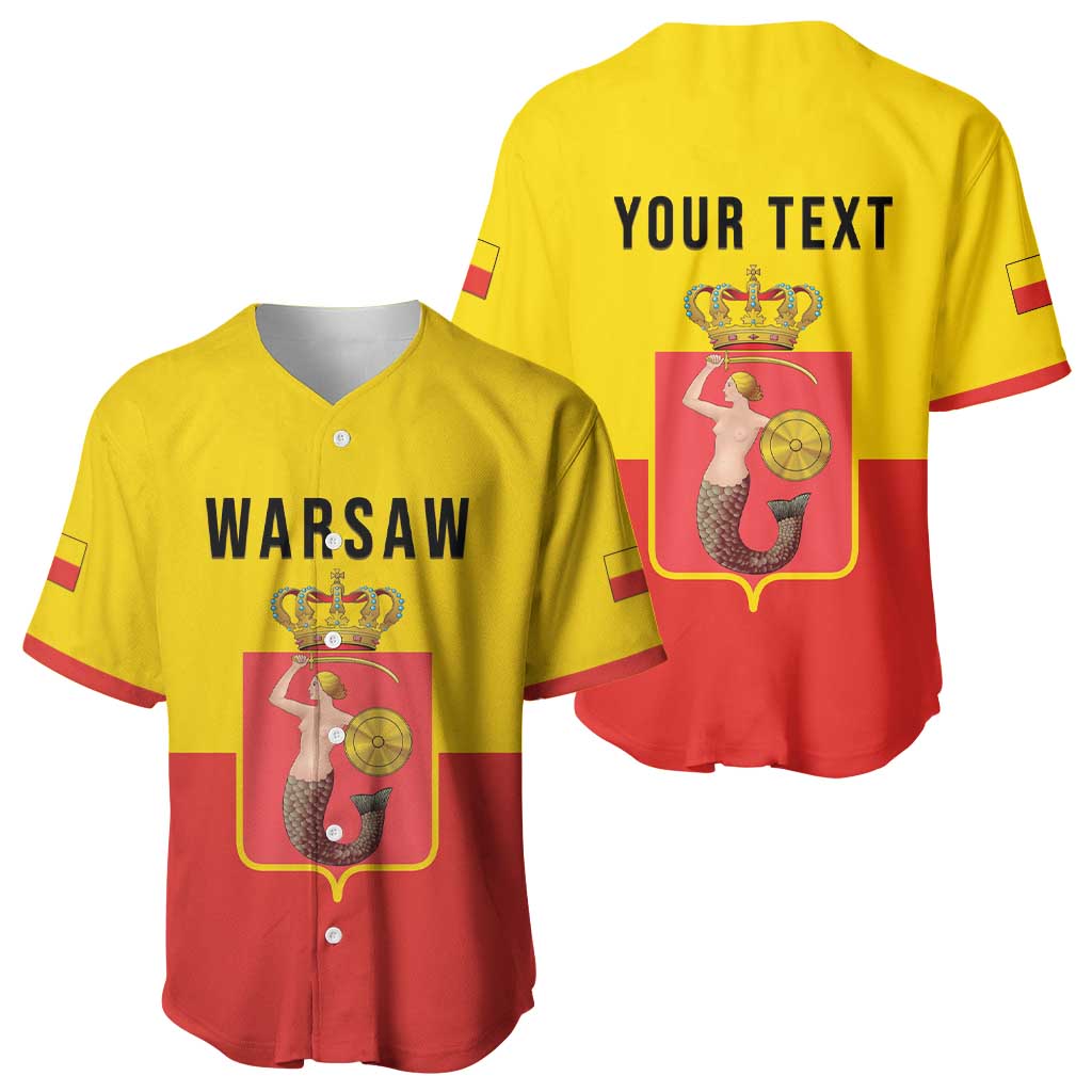 Personalized Warsaw Capital of Poland Baseball Jersey Royal Syrenka Heraldic Design