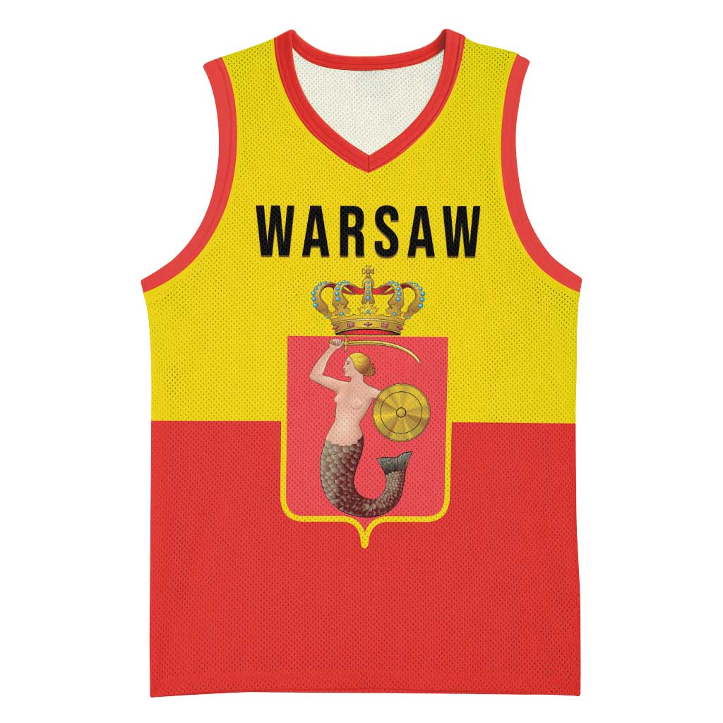 Personalized Warsaw Capital of Poland Basketball Jersey Royal Syrenka Heraldic Design