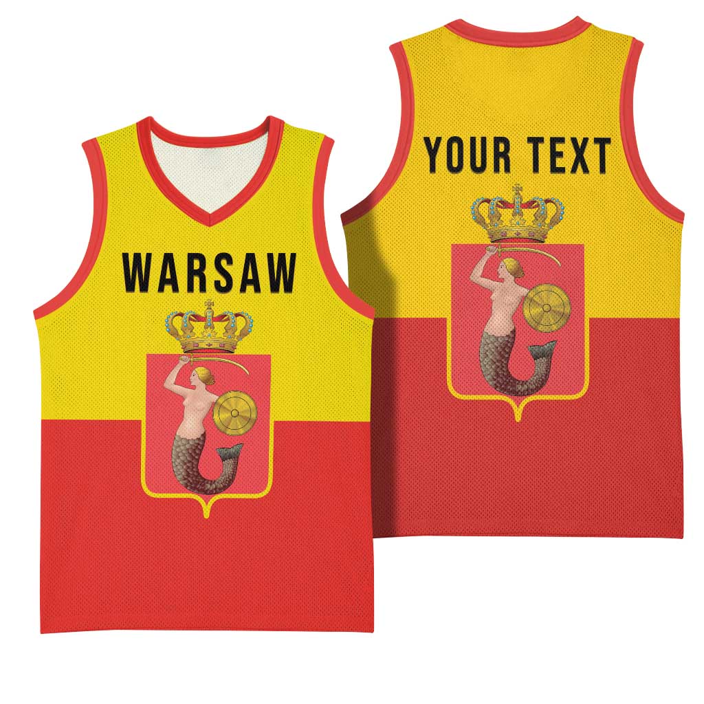 Personalized Warsaw Capital of Poland Basketball Jersey Royal Syrenka Heraldic Design
