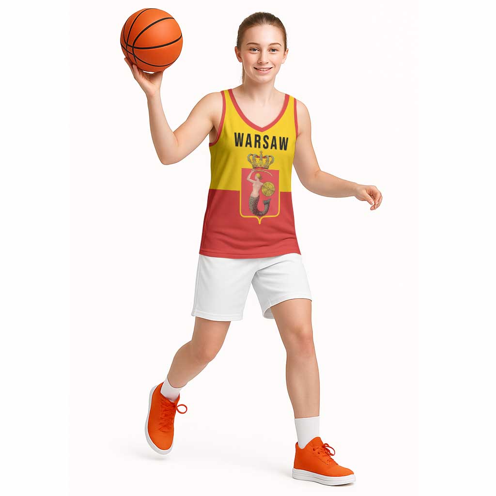 Personalized Warsaw Capital of Poland Basketball Jersey Royal Syrenka Heraldic Design