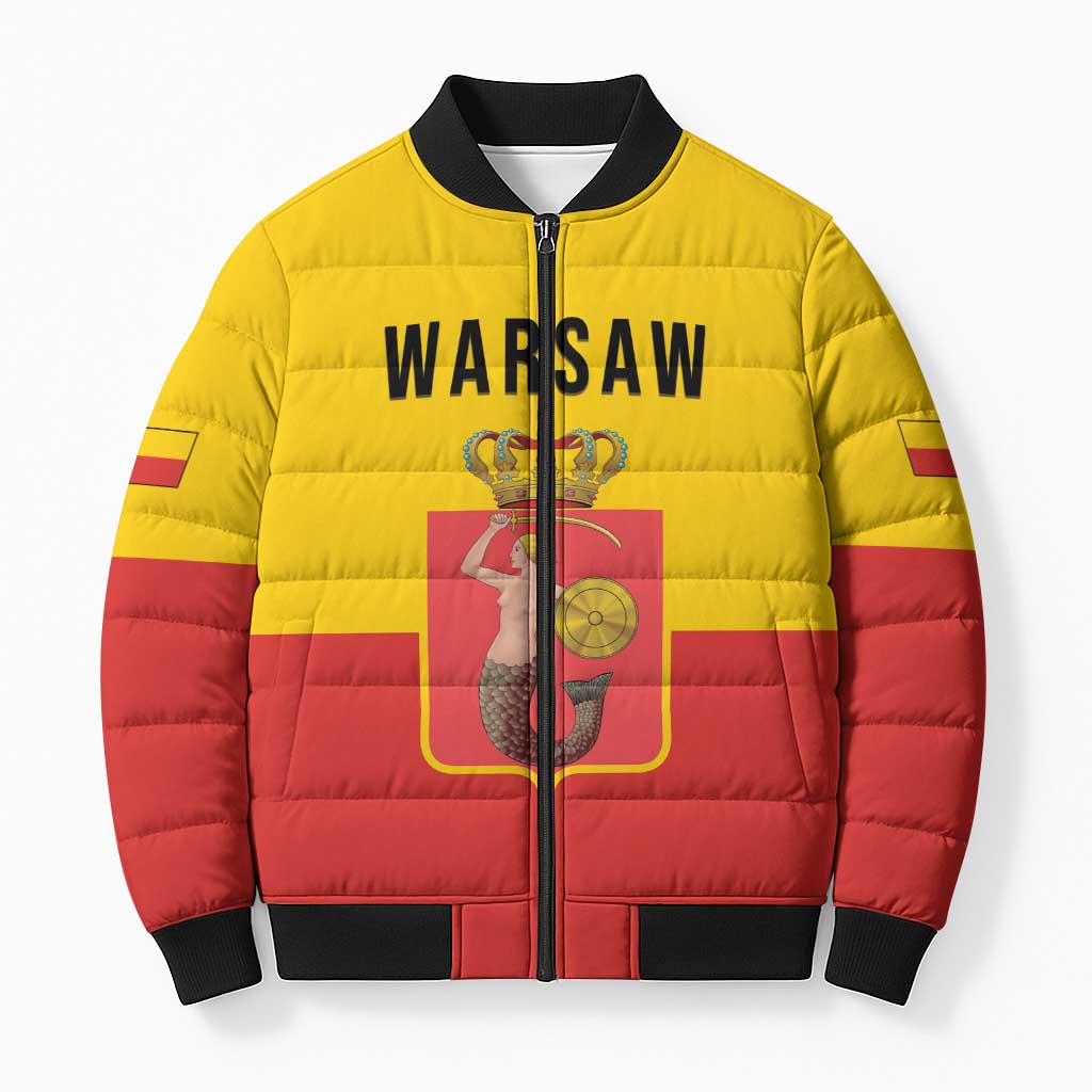 Personalized Warsaw Capital of Poland Bomber Puffer Jacket Royal Syrenka Heraldic Design