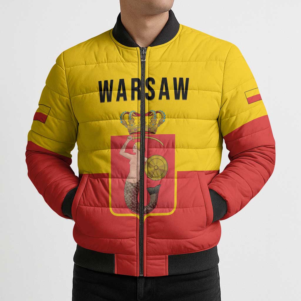 Personalized Warsaw Capital of Poland Bomber Puffer Jacket Royal Syrenka Heraldic Design
