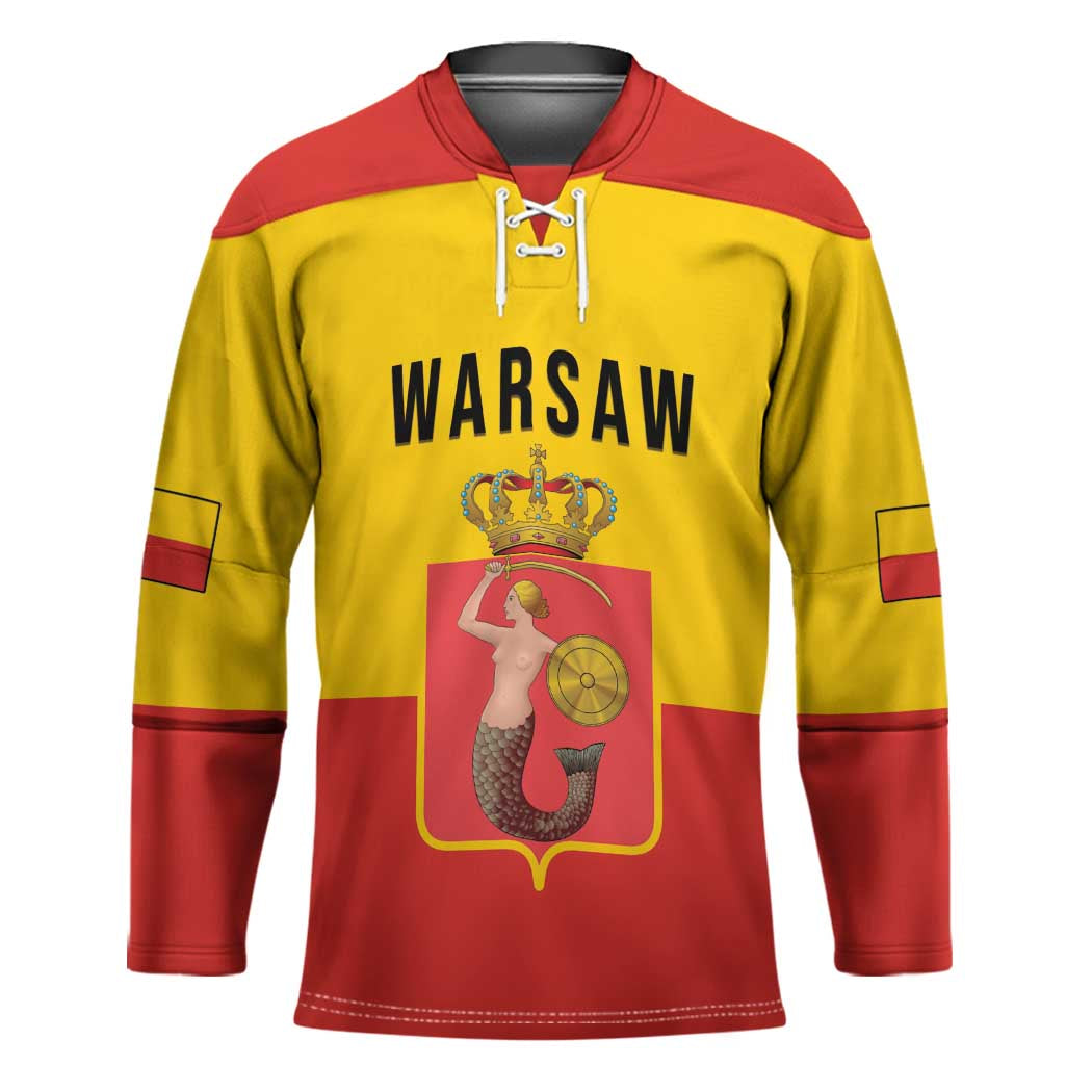 Personalized Warsaw Capital of Poland Hockey Jersey Royal Syrenka Heraldic Design