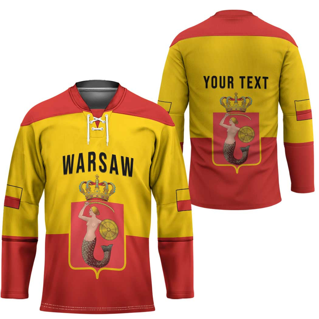 Personalized Warsaw Capital of Poland Hockey Jersey Royal Syrenka Heraldic Design