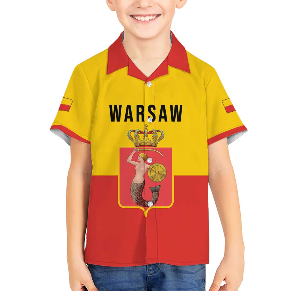 Personalized Warsaw Capital of Poland Kid Hawaiian Shirt Royal Syrenka Heraldic Design