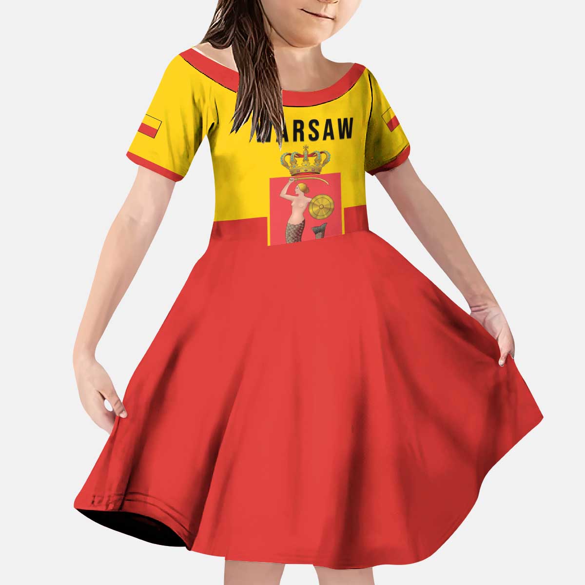 Personalized Warsaw Capital of Poland Kid Short Sleeve Dress Royal Syrenka Heraldic Design