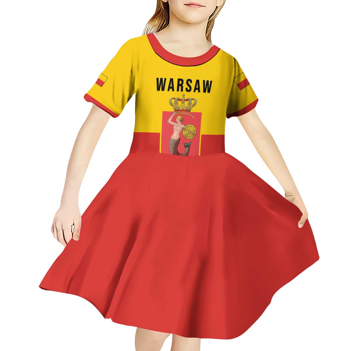Personalized Warsaw Capital of Poland Kid Short Sleeve Dress Royal Syrenka Heraldic Design