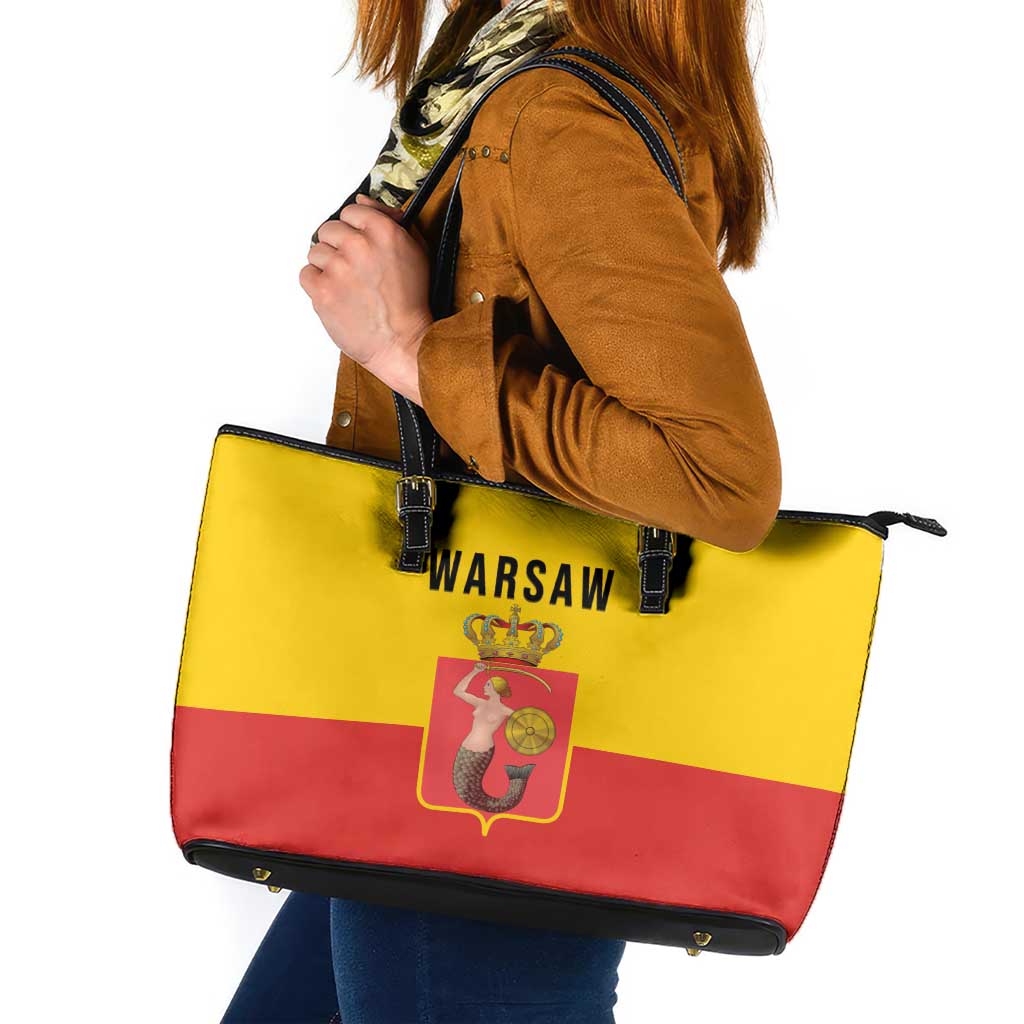 Warsaw Capital of Poland Leather Tote Bag Royal Syrenka Heraldic Design