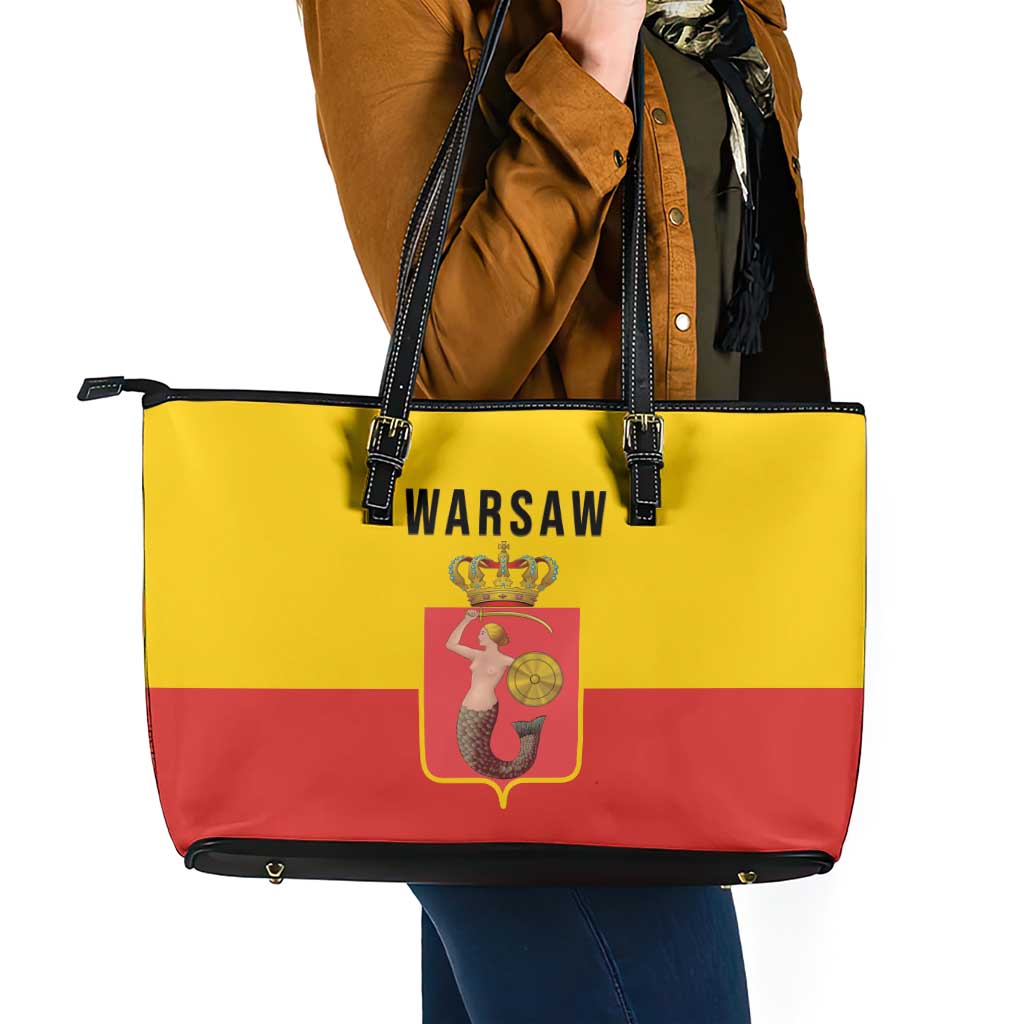Warsaw Capital of Poland Leather Tote Bag Royal Syrenka Heraldic Design