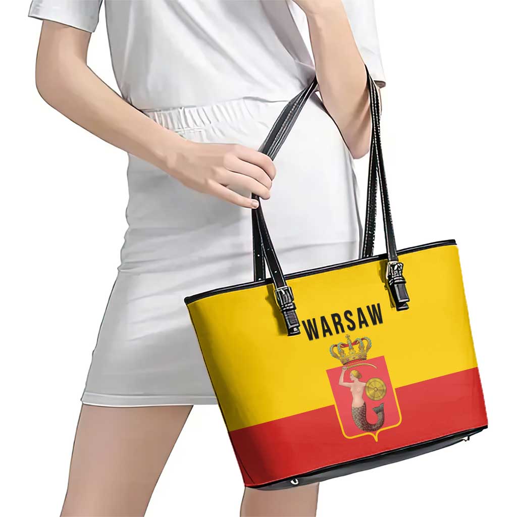 Warsaw Capital of Poland Leather Tote Bag Royal Syrenka Heraldic Design