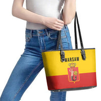 Warsaw Capital of Poland Leather Tote Bag Royal Syrenka Heraldic Design