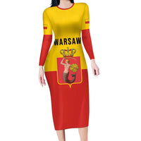 Personalized Warsaw Capital of Poland Long Sleeve Bodycon Dress Royal Syrenka Heraldic Design