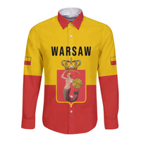 Personalized Warsaw Capital of Poland Long Sleeve Button Shirt Royal Syrenka Heraldic Design