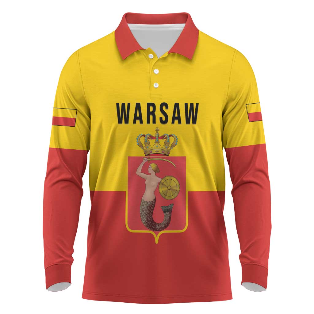 Personalized Warsaw Capital of Poland Long Sleeve Polo Shirt Royal Syrenka Heraldic Design