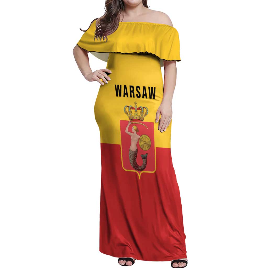 Personalized Warsaw Capital of Poland Off Shoulder Maxi Dress Royal Syrenka Heraldic Design