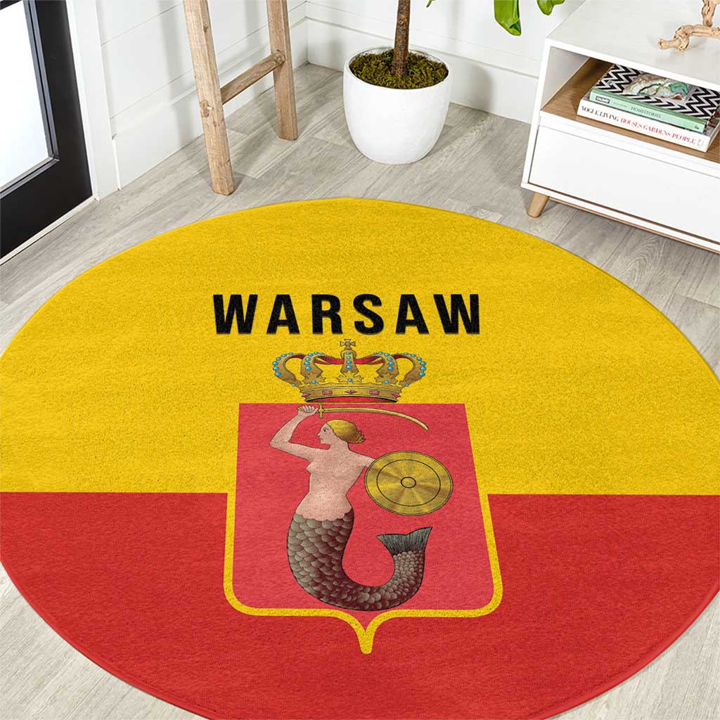 Warsaw Capital of Poland Round Carpet Royal Syrenka Heraldic Design