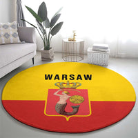 Warsaw Capital of Poland Round Carpet Royal Syrenka Heraldic Design