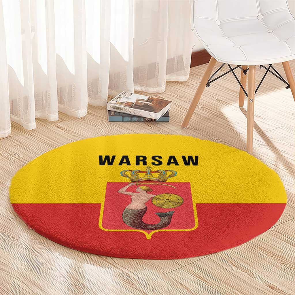 Warsaw Capital of Poland Round Carpet Royal Syrenka Heraldic Design