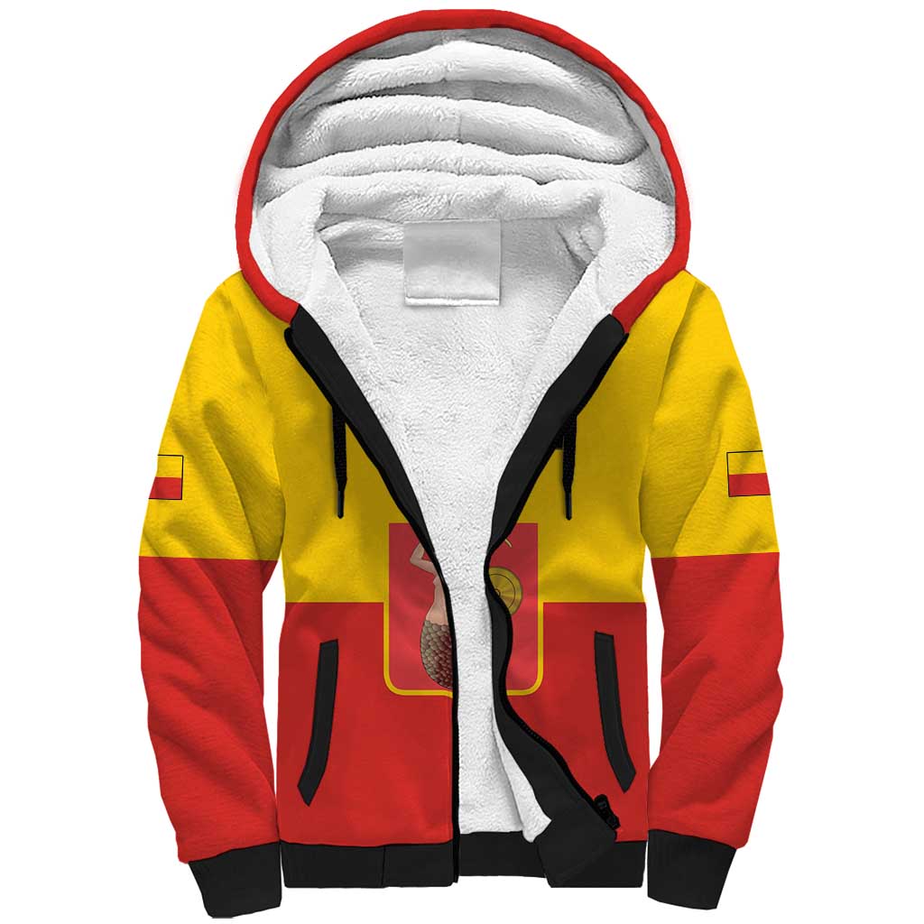 Personalized Warsaw Capital of Poland Sherpa Hoodie Royal Syrenka Heraldic Design