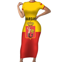 Personalized Warsaw Capital of Poland Short Sleeve Bodycon Dress Royal Syrenka Heraldic Design